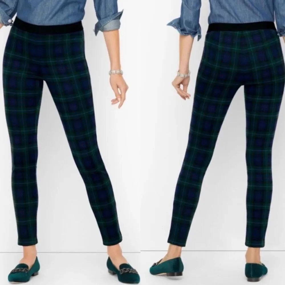 Talbots SoHo Leggings Tartan Plaid size 10 Blue Green